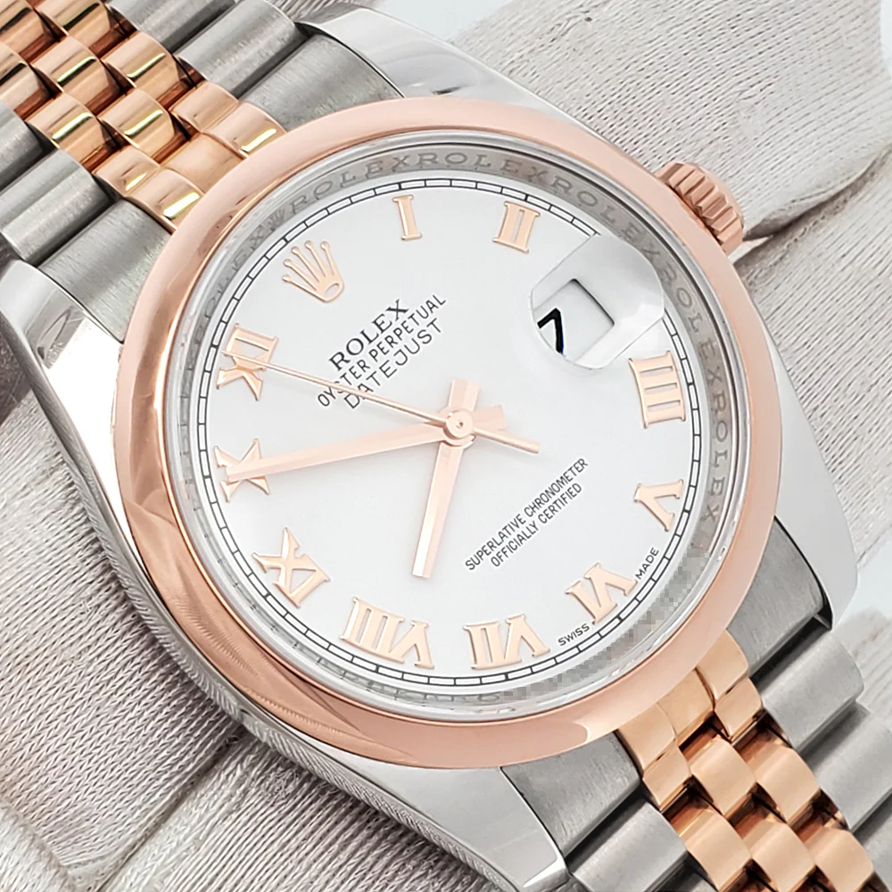 2016 Rolex Datejust 36mm White Roman 2-tone Rose Gold/Steel Jubilee Watch 116201 Box Papers - Image 2