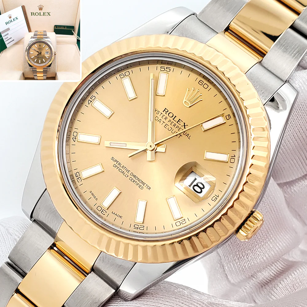 2016 Rolex Datejust II 41mm Champagne Index 2-tone Yellow Gold/Steel 116333 Watch Box/Papers/Tag