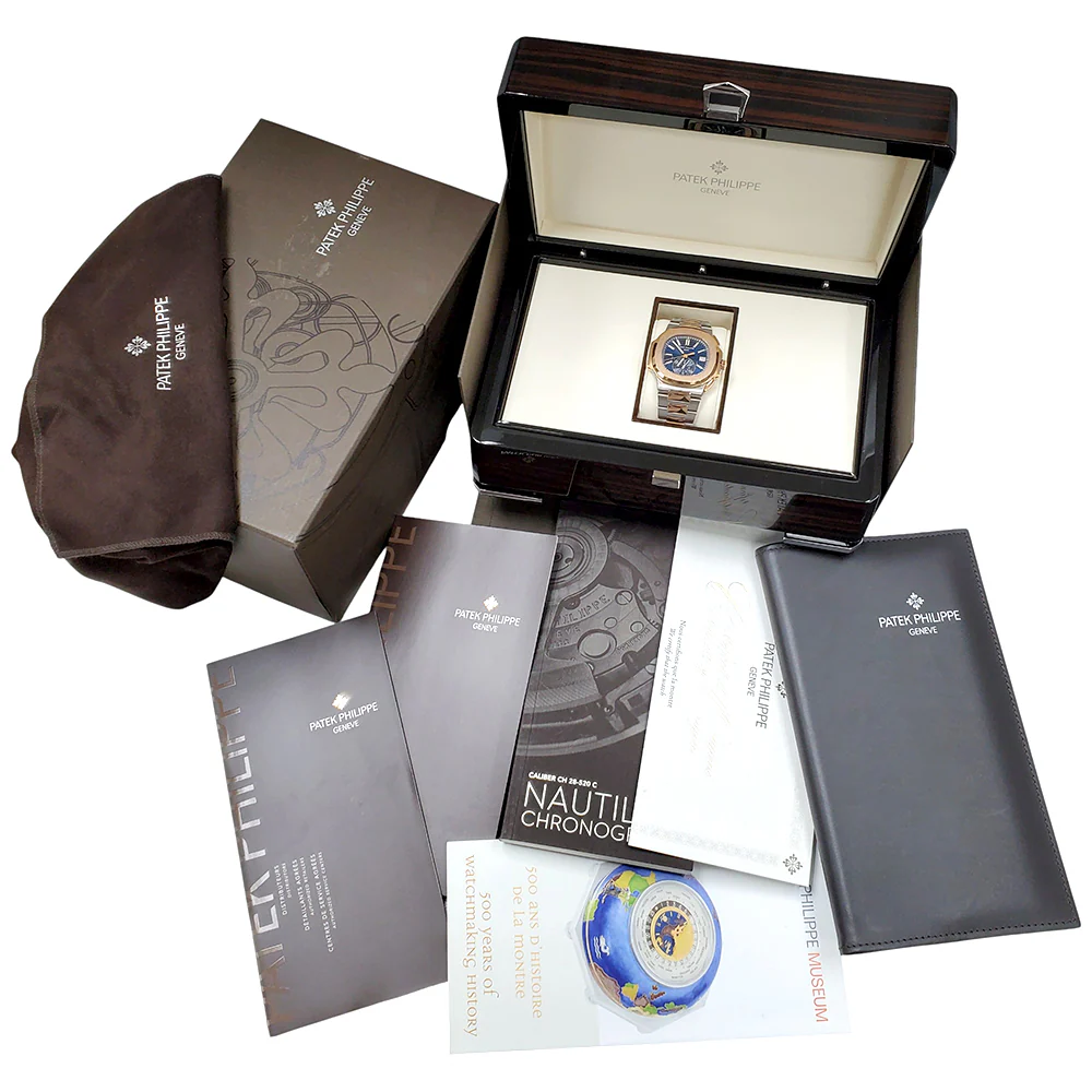 2017 Patek Philippe Nautilus Chronograph 5980/1AR-001 Blue Dial 2-Tone Rose Gold/Steel Watch Box Papers - Image 3