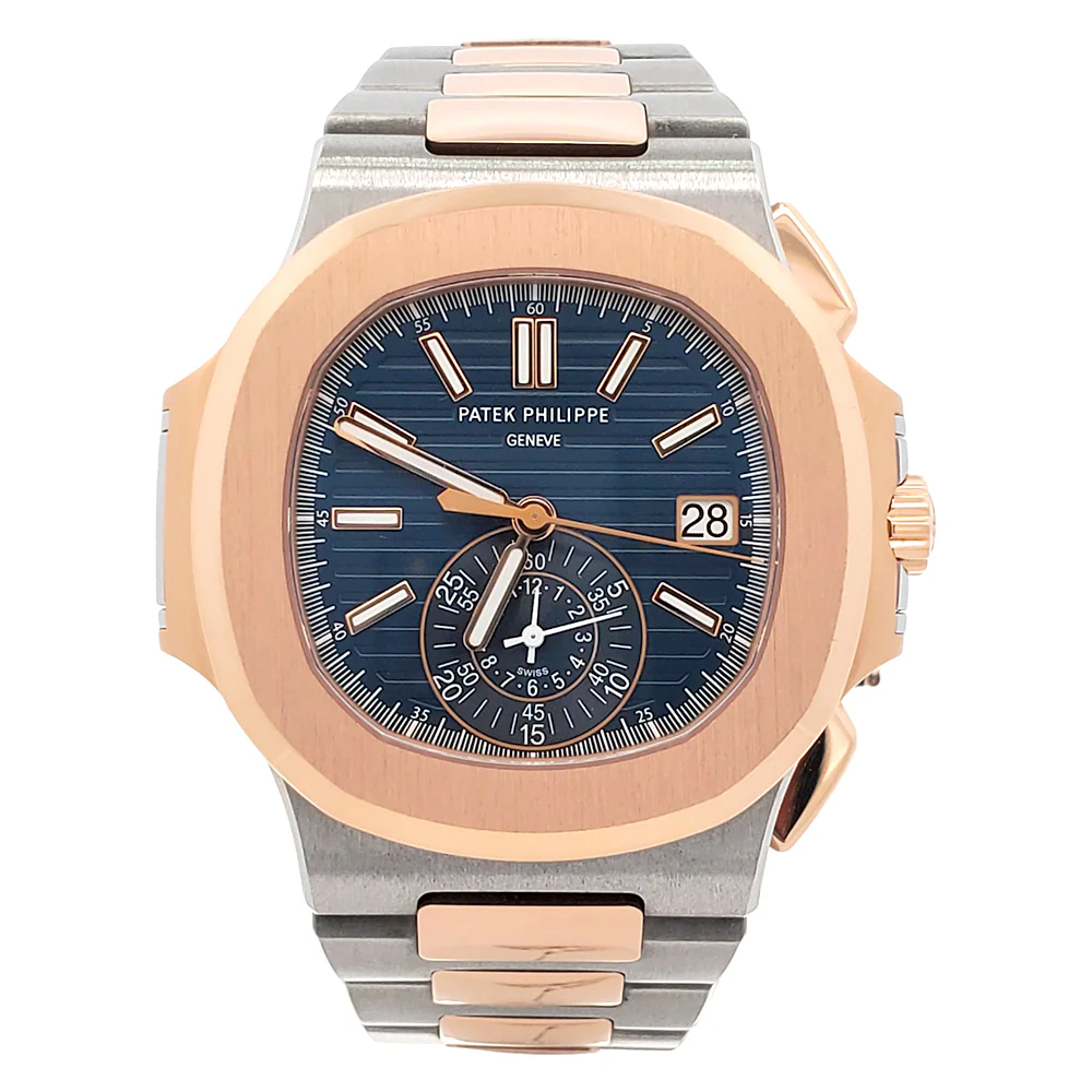 2017 Patek Philippe Nautilus Chronograph 5980/1AR-001 Blue Dial 2-Tone Rose Gold/Steel Watch Box Papers - Image 4