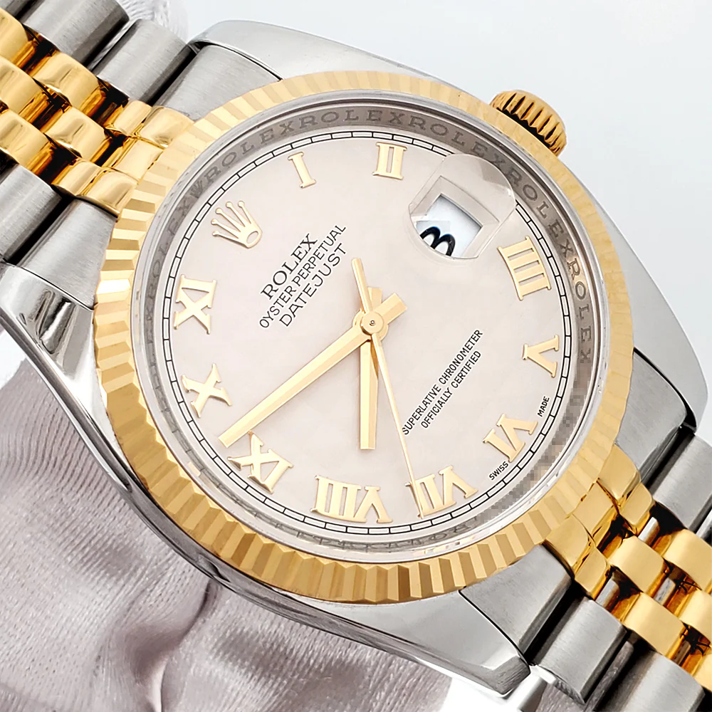 2017 Rolex Datejust Cream Pyramid Roman 2-Tone Yellow Gold/Steel Jubilee 36mm Watch 116233 Box Papers - Image 2