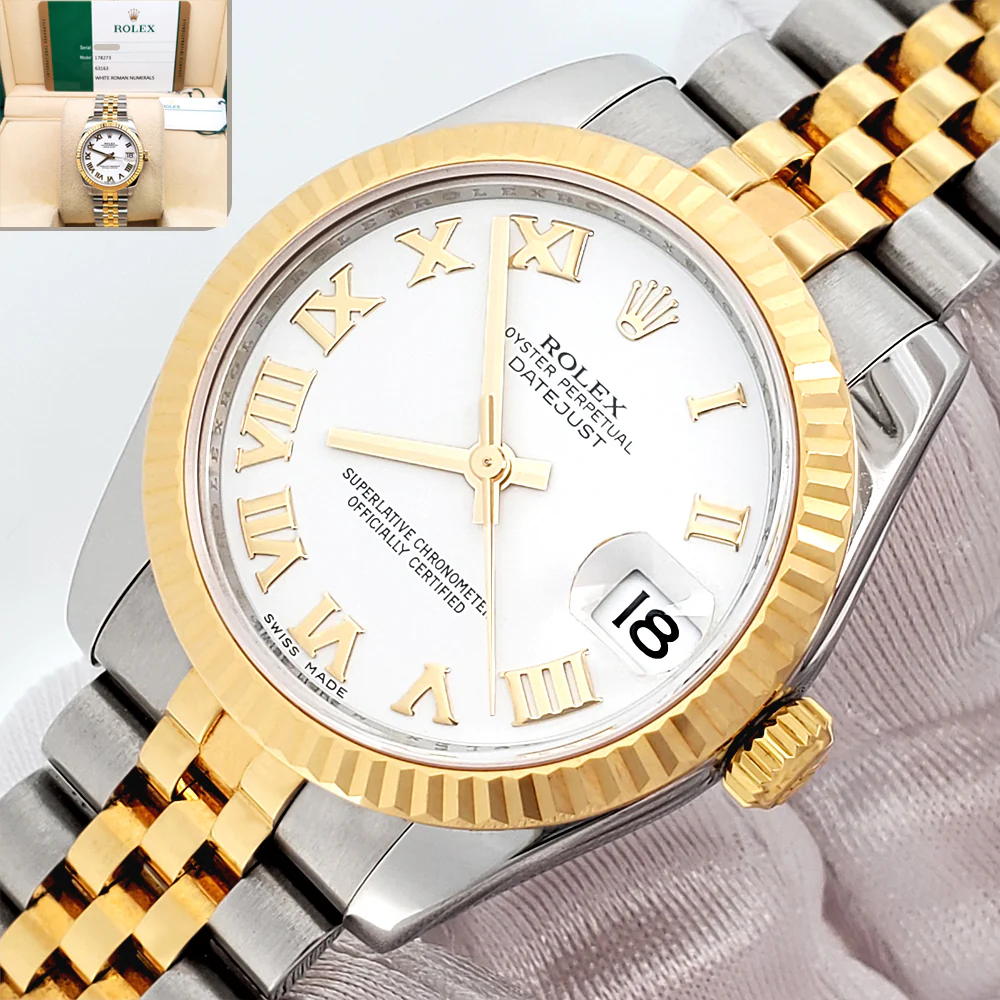 2017 Rolex Datejust White Roman 2-tone Yellow Gold/Steel Jubilee 31mm Watch 178273 Box Papers