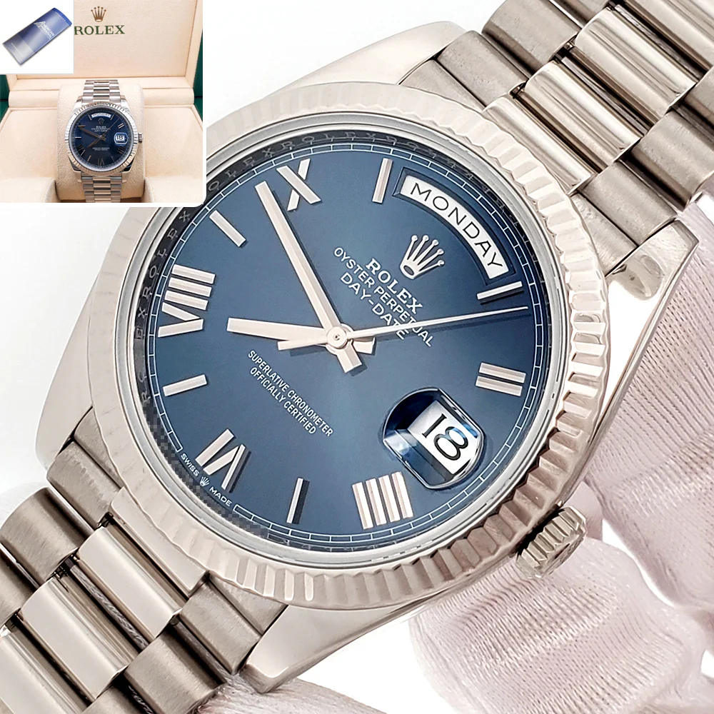 Rolex President Day-Date 40 White Gold Blue Roman Dial Watch 228239 Box/Apr
