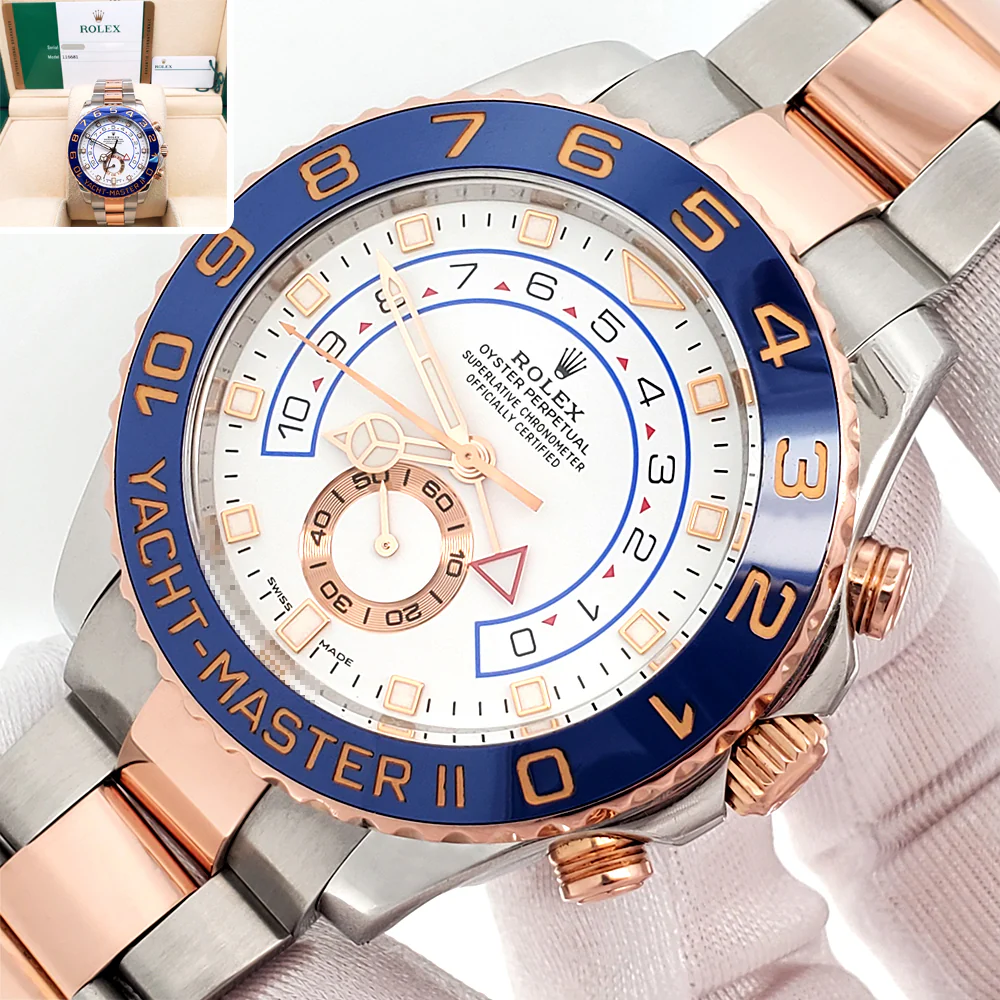 2017 Rolex Yacht-Master II 116681 White Dial Mercedes Hands Rose Gold/Steel 44mm Watch Box/Papers/Tag