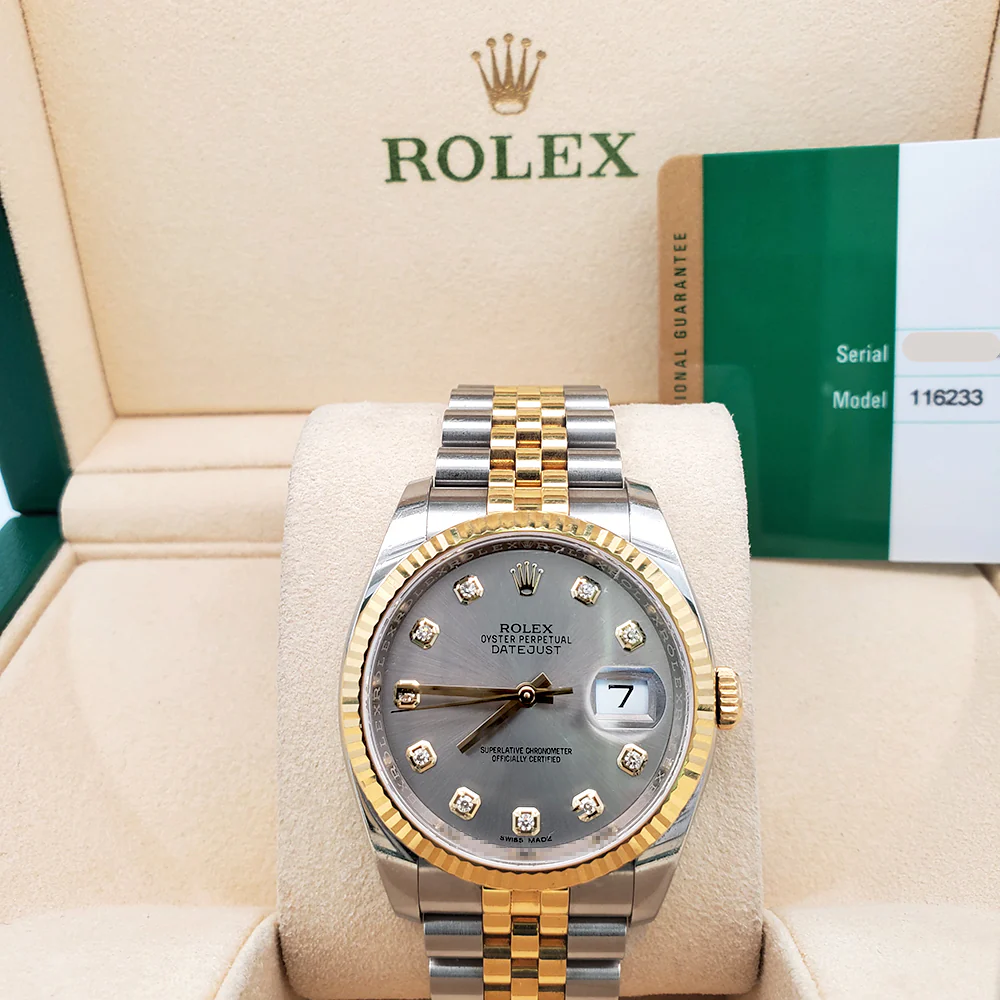 2018 Rolex Datejust 116233 Factory Slate Diamond Dial 2-tone Yellow Gold/Steel Jubilee 36mm Watch Box Papers - Image 3