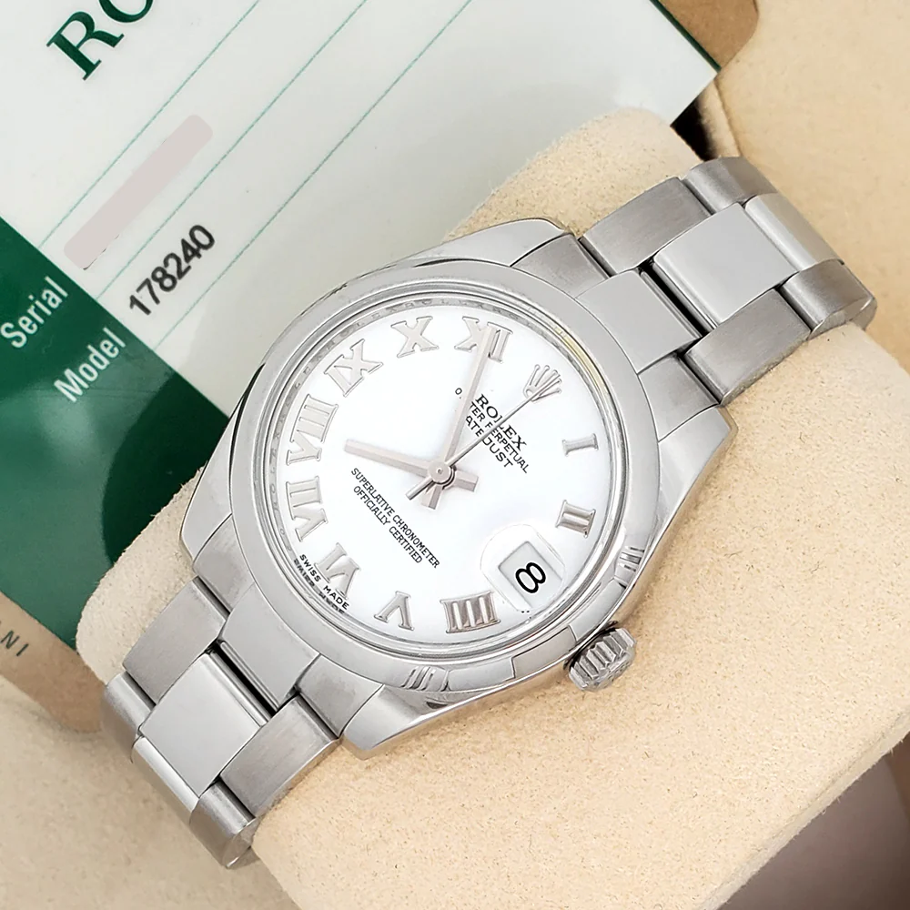 2018 Rolex Datejust 31mm White Roman Dial Steel Watch 178240 Box Papers
