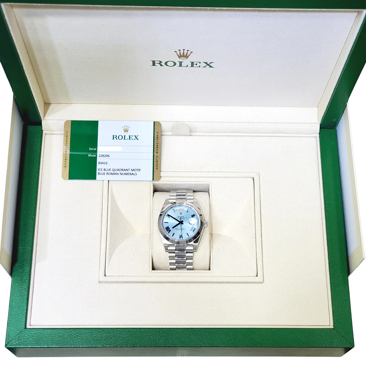 2020 Rolex President Day-Date Ice Blue Roman Dial Platinum 40mm Watch 228206 Box Papers - Image 3