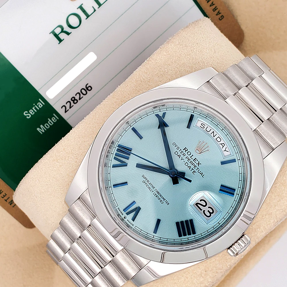 2020 Rolex President Day-Date Ice Blue Roman Dial Platinum 40mm Watch 228206 Box Papers - Image 4