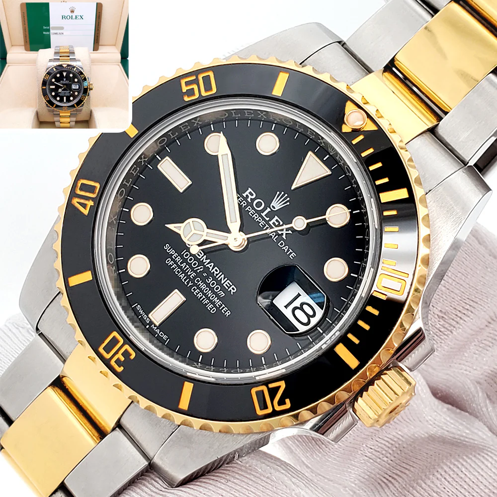 2018 Rolex Submariner 2-Tone Yellow Gold/Steel Black Dial 40mm Watch 116613LN Box Papers