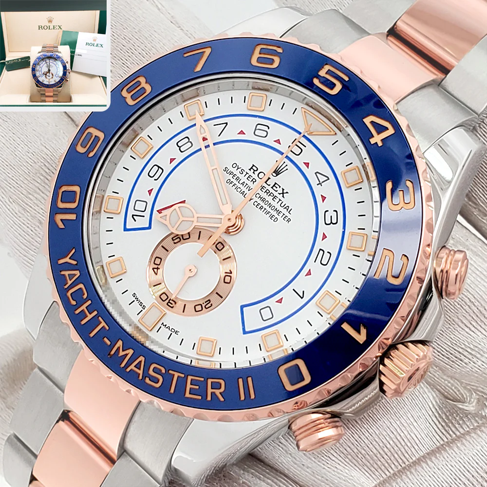 2018 Rolex Yacht-Master II 116681 White Dial Rolesor Rose Gold and Steel 44mm Watch Box Papers