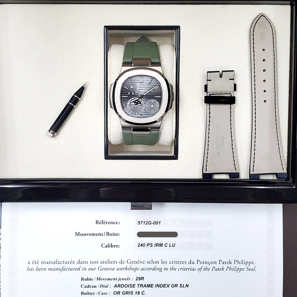 2019 Patek Philippe Nautilus Moon phase 40mm Grey Dial White Gold Watch 5712G-001 Box/Papers/Strap - Image 5