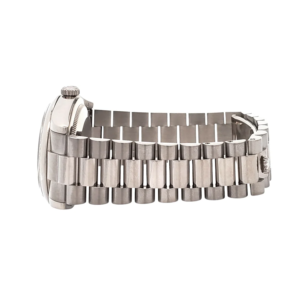 2019 Rolex President Day-Date Blue Baguettes Diamond Dial White Gold Watch 118209 Box Papers - Image 4
