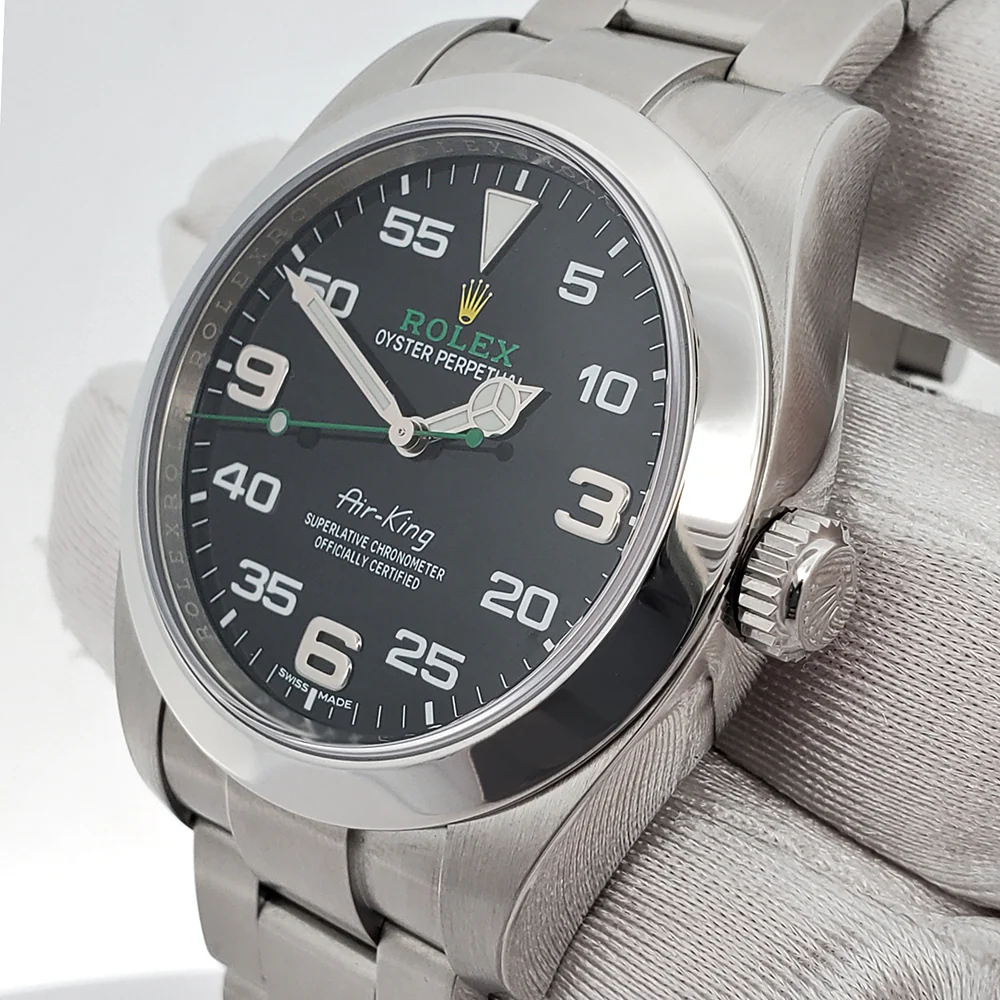 2020 Rolex Air King 40mm 116900 Black Dial Green script Steel Watch Box Papers