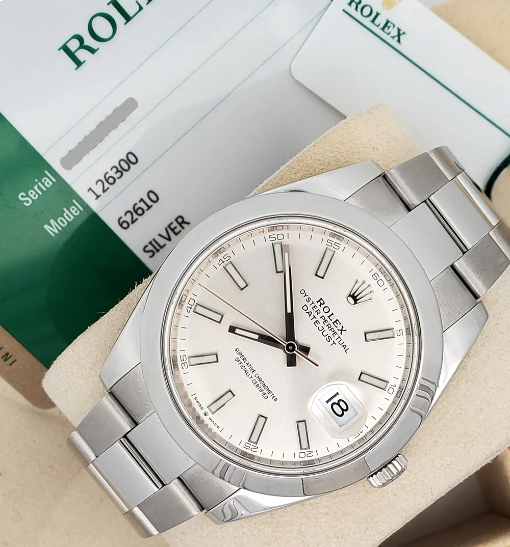2020 Rolex Datejust 41 126300 Silver Index Dial Steel Oyster Watch Box Papers