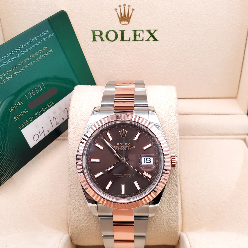 2020 Rolex Datejust 41 126331 Chocolate Index Rose Gold/Steel Oyster Watch Box Papers - Image 4