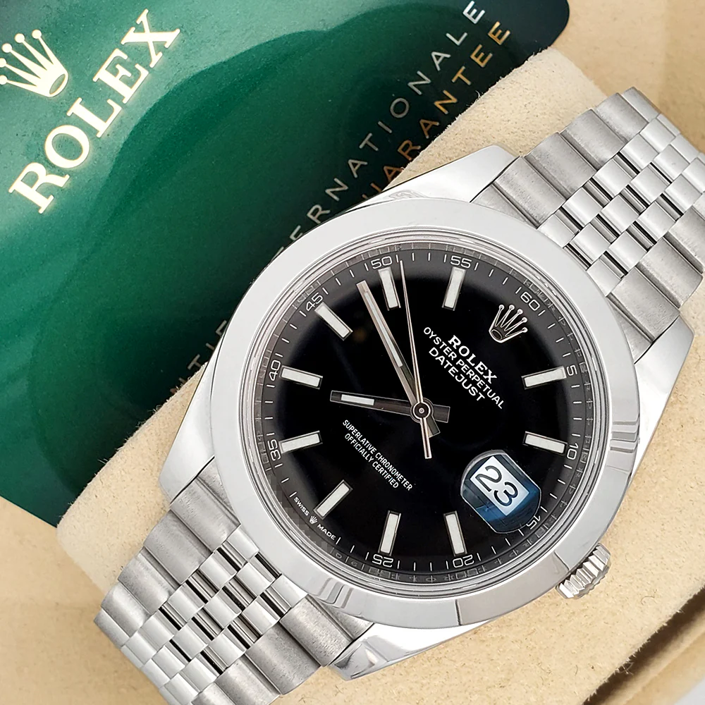 2020 Rolex Datejust 41mm Black Index Dial Steel Jubilee Watch 126300 Box Papers