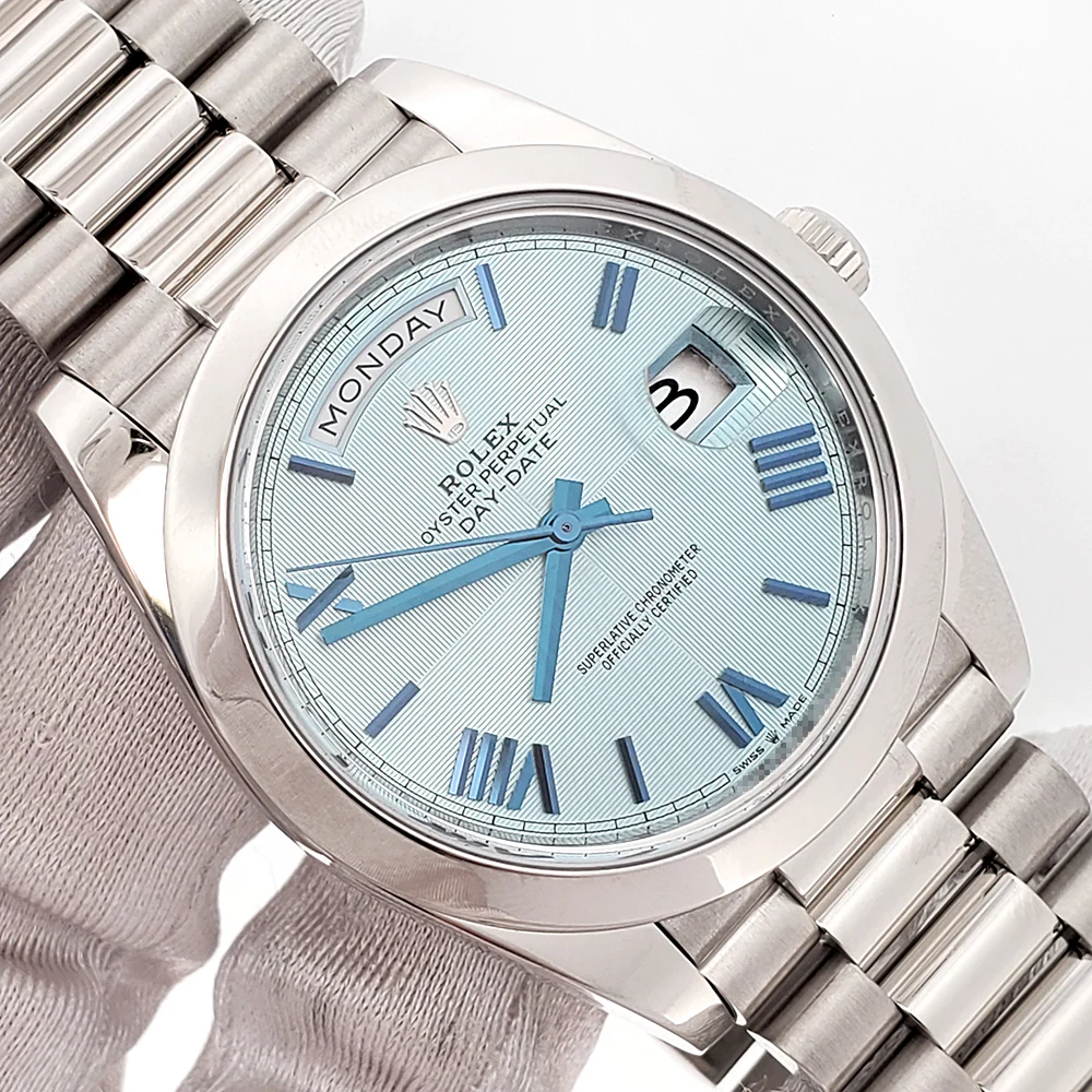2020 Rolex President Day-Date Ice Blue Quadrant Motif Roman Dial Platinum 40mm Watch 228206 Box Papers - Image 2