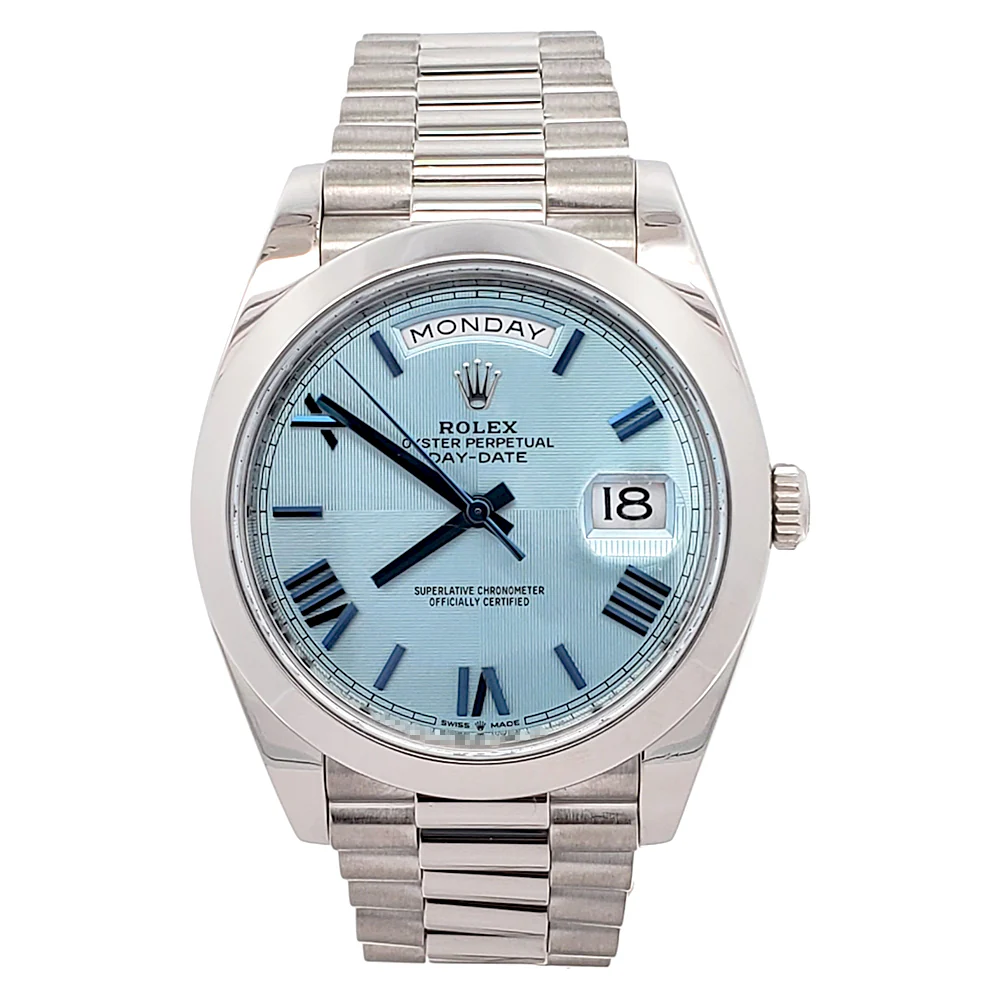 2020 Rolex President Day-Date Ice Blue Quadrant Motif Roman Dial Platinum 40mm Watch 228206 Box Papers - Image 6