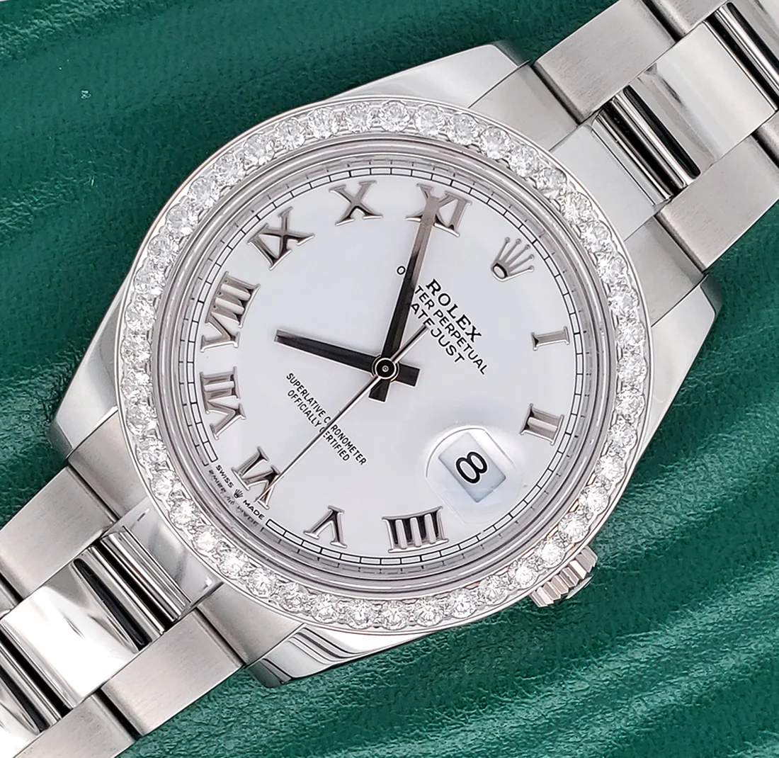 2021 Rolex Datejust 41 126300 White Roman 2.4CT Diamond Bezel Steel Oyster Watch Box Papers - Image 2