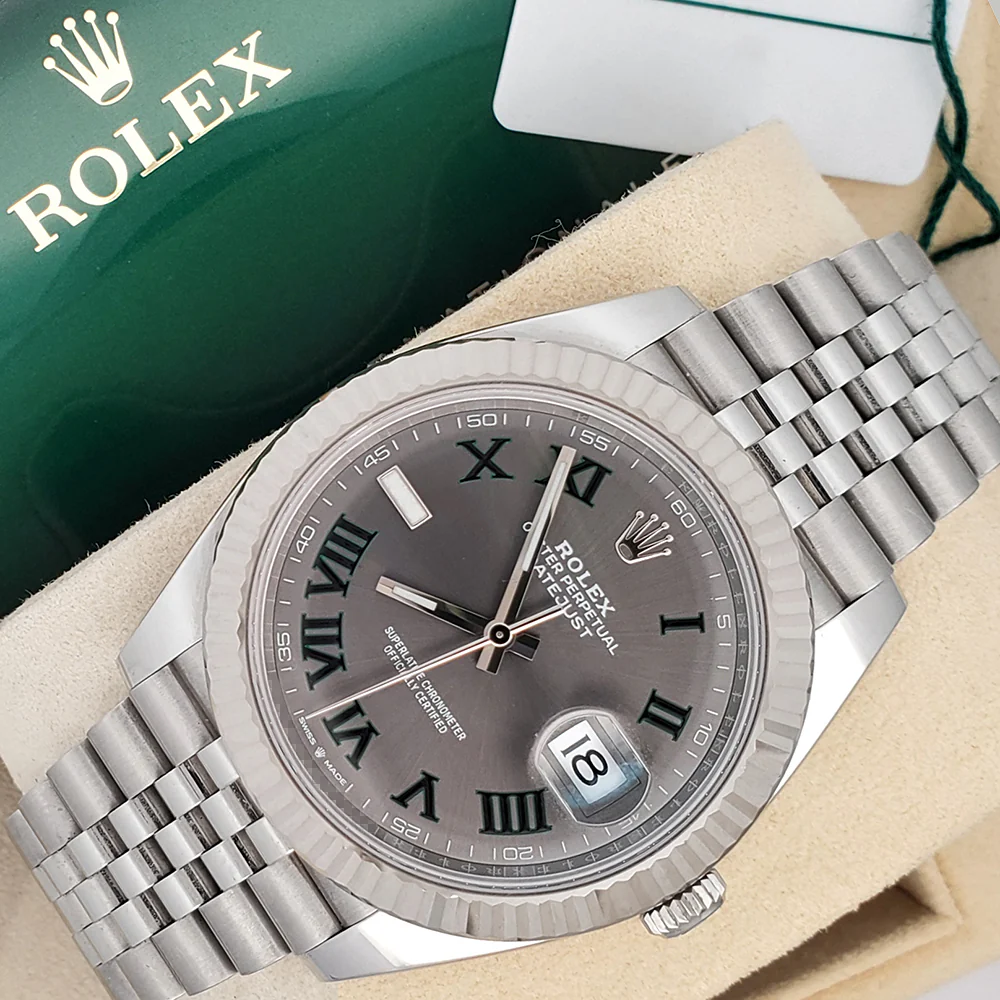 2021 Rolex Datejust 41 126334 Wimbledon Slate Roman Dial Steel Jubilee Watch Box Papers