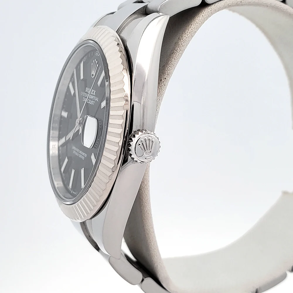 2021 Rolex Datejust 41 Black Index Dial White Gold Fluted Bezel Steel Oyster Watch 126334 Box Papers - Image 5