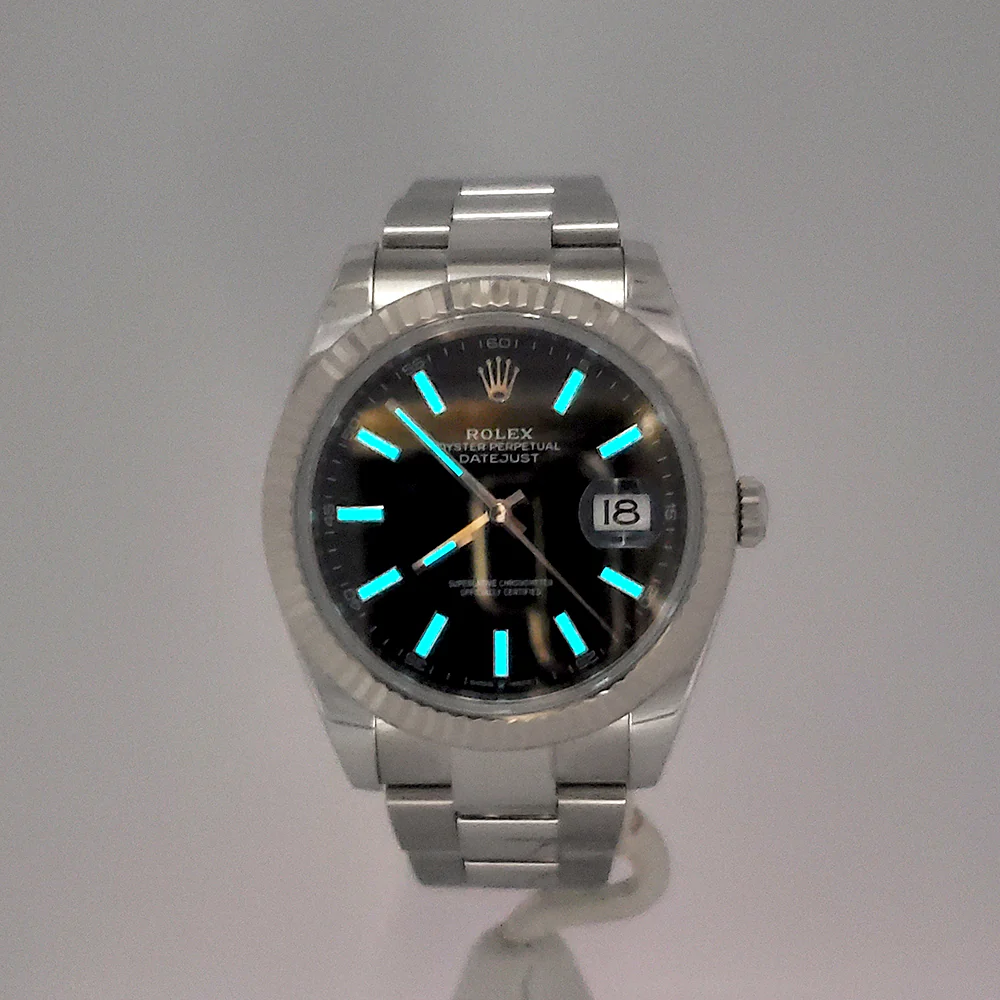 2021 Rolex Datejust 41 Black Index Dial White Gold Fluted Bezel Steel Oyster Watch 126334 Box Papers - Image 9