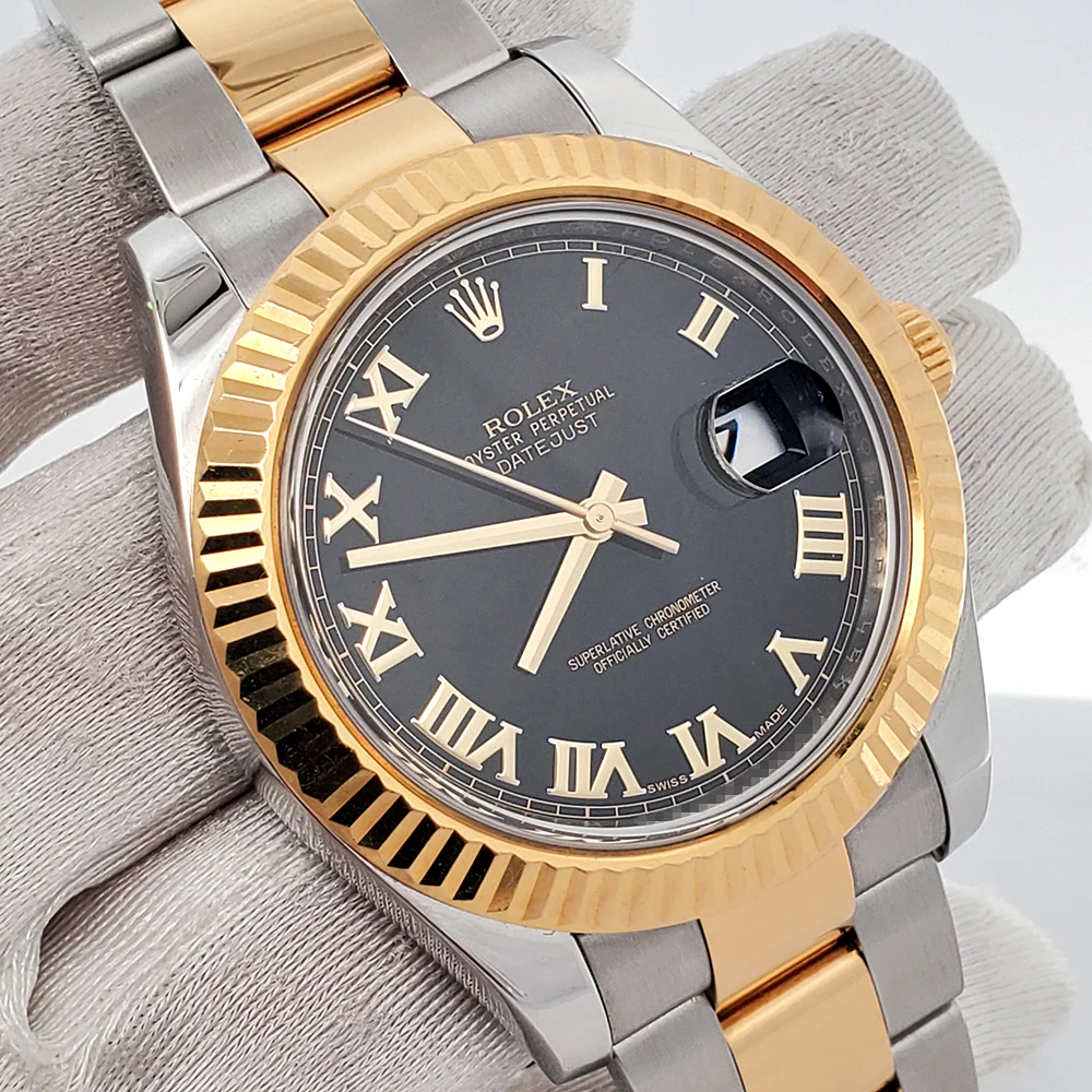 2021 Rolex Datejust II 41mm Black Roman Dial 2-Tone Yellow Gold/Steel Watch 116333 Box Papers - Image 3