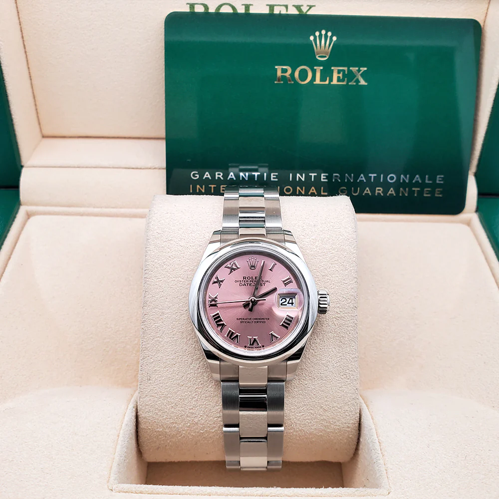 2021 Rolex Lady-Datejust 28mm 279160 Pink Roman Dial Steel Oyster Watch Box Papers - Image 2