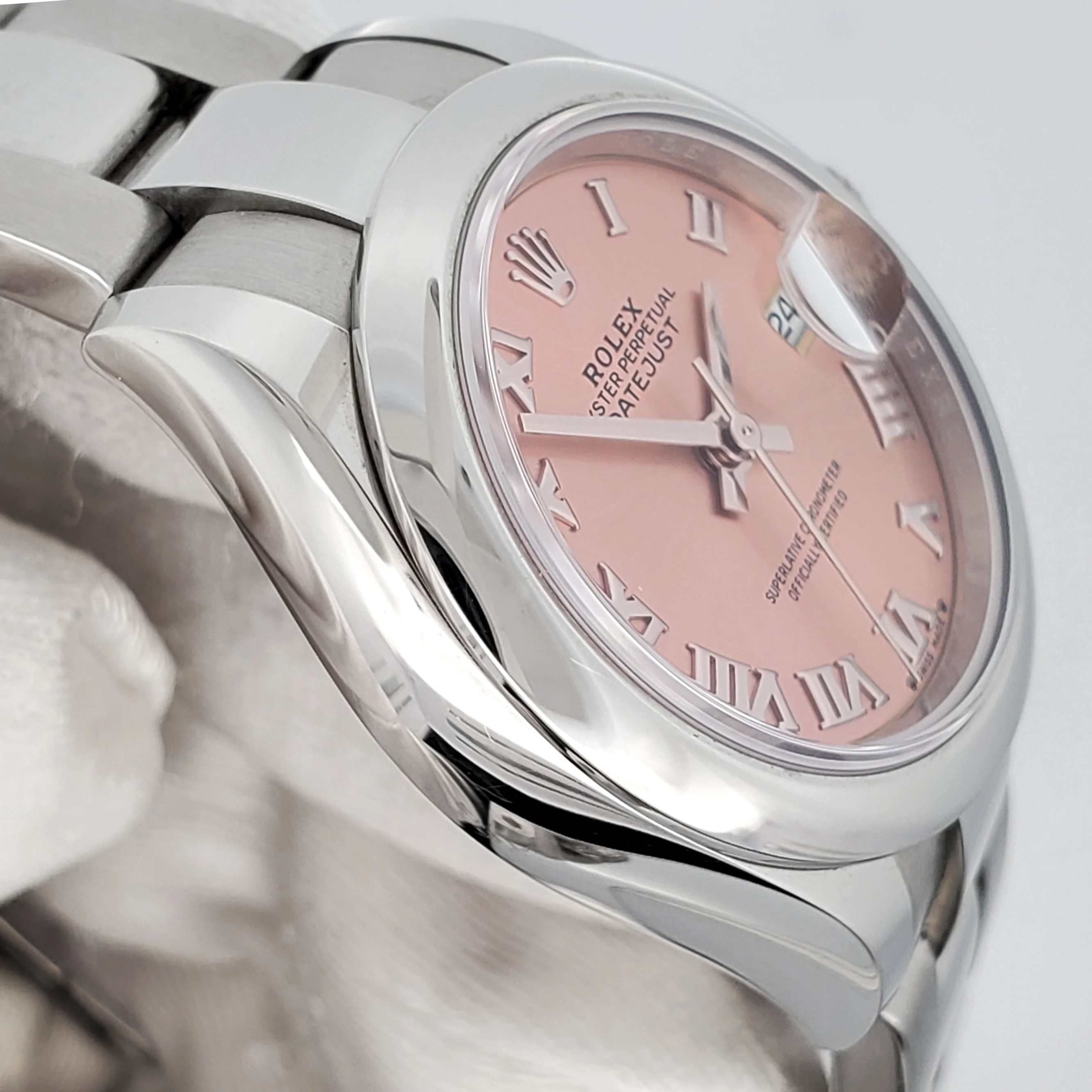 2021 Rolex Lady-Datejust 28mm 279160 Pink Roman Dial Steel Oyster Watch Box Papers - Image 4