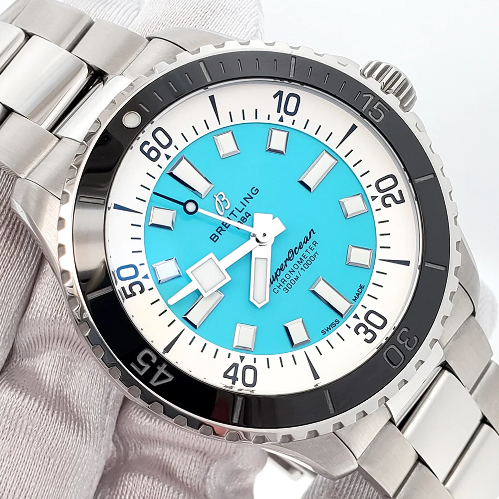 2022 Breitling Superocean 44mm Turquoise Dial Steel Mens Watch A17376 Papers - Image 2