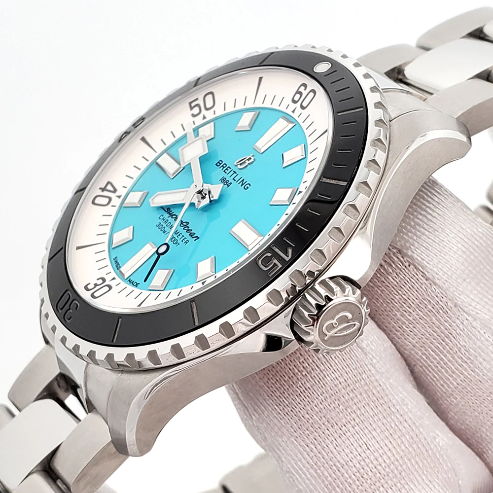 2022 Breitling Superocean 44mm Turquoise Dial Steel Mens Watch A17376 Papers - Image 3