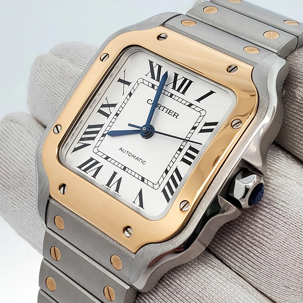 2022 Mint Cartier Santos 2-Tone White Roman Yellow Gold/Steel 35mm Watch W2SA0007 4075 Box/ Papers/Strap - Image 2