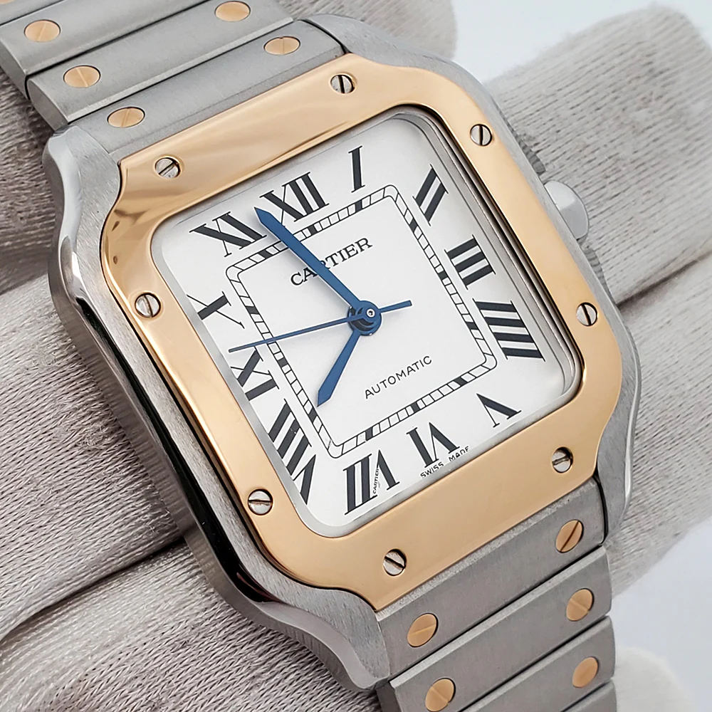 2022 Mint Cartier Santos 2-Tone White Roman Yellow Gold/Steel 35mm Watch W2SA0007 4075 Box/ Papers/Strap - Image 3