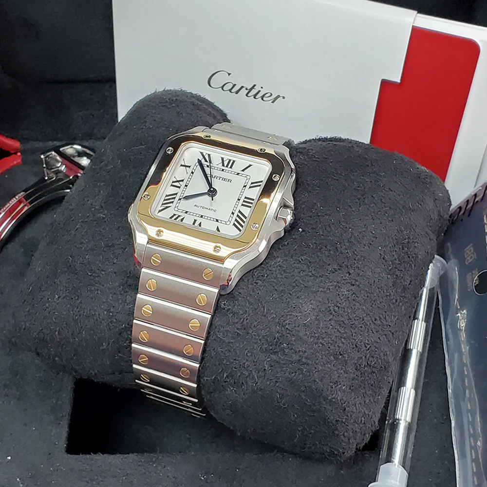 2022 Mint Cartier Santos 2-Tone White Roman Yellow Gold/Steel 35mm Watch W2SA0007 4075 Box/ Papers/Strap - Image 5