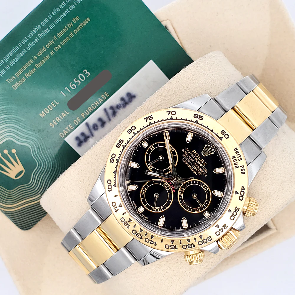 2022 Rolex Cosmograph Daytona 40mm Black Dial 2-Tone Yellow Gold/Steel Watch 116503 Box Papers - Image 5