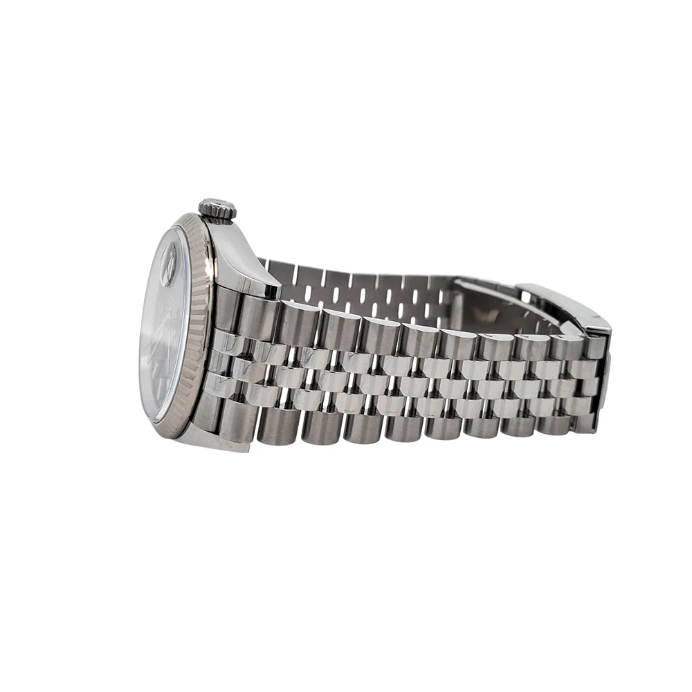 2022 Rolex Datejust 36 Blue Index White Gold Fluted Bezel Steel Jubilee Watch 126234 Box Papers - Image 4