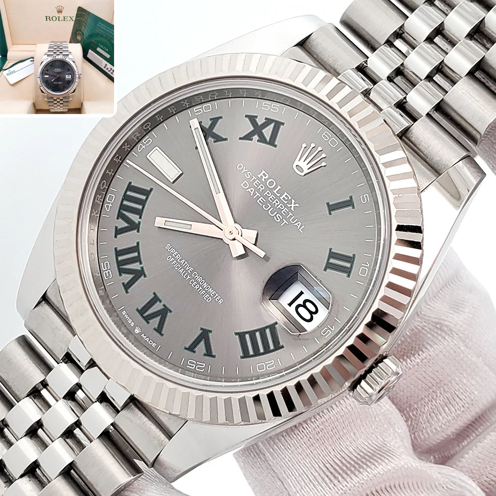 2022 Rolex Datejust 41 126334 Wimbledon Slate Roman White Gold Fluted Bezel Steel Watch Box/Papers/Tag