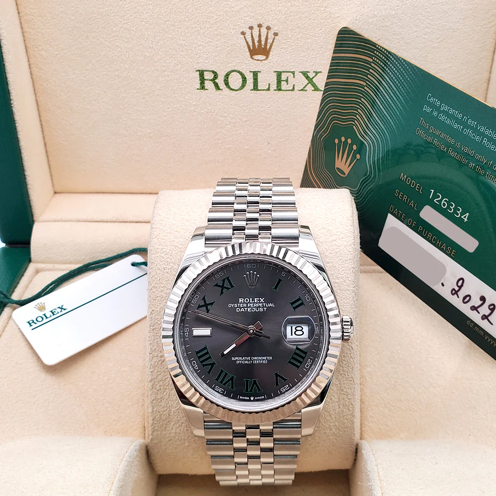 2022 Rolex Datejust 41 126334 Wimbledon Slate Roman White Gold Fluted Bezel Steel Watch Box/Papers/Tag - Image 4