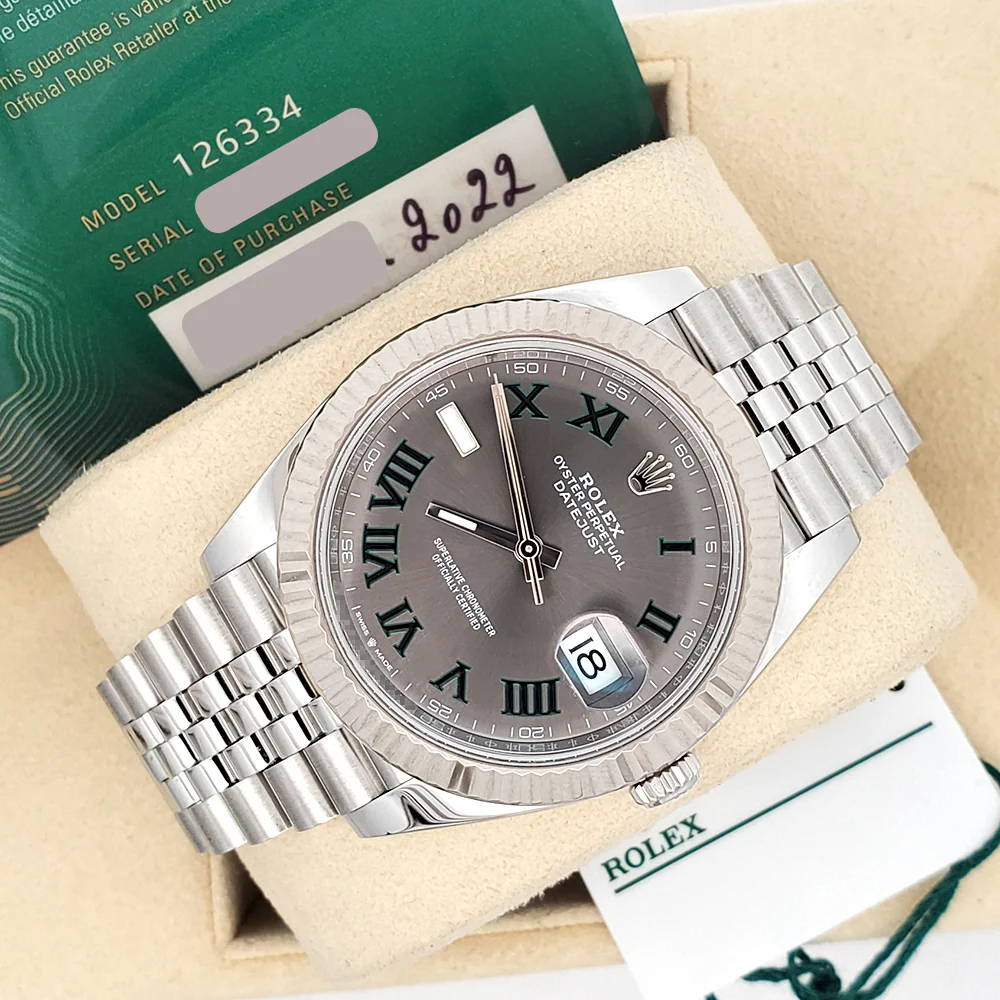 2022 Rolex Datejust 41 126334 Wimbledon Slate Roman White Gold Fluted Bezel Steel Watch Box/Papers/Tag - Image 5