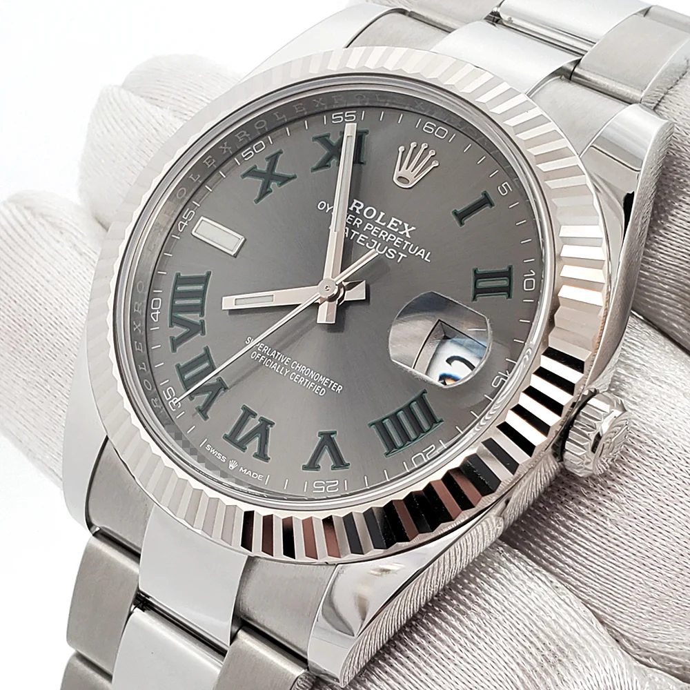 2022 Rolex Datejust 41 126334 Wimbledon White Gold Fluted Bezel Steel Watch Box Papers - Image 2