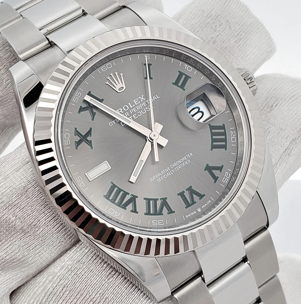 2022 Rolex Datejust 41 126334 Wimbledon White Gold Fluted Bezel Steel Watch Box Papers - Image 3