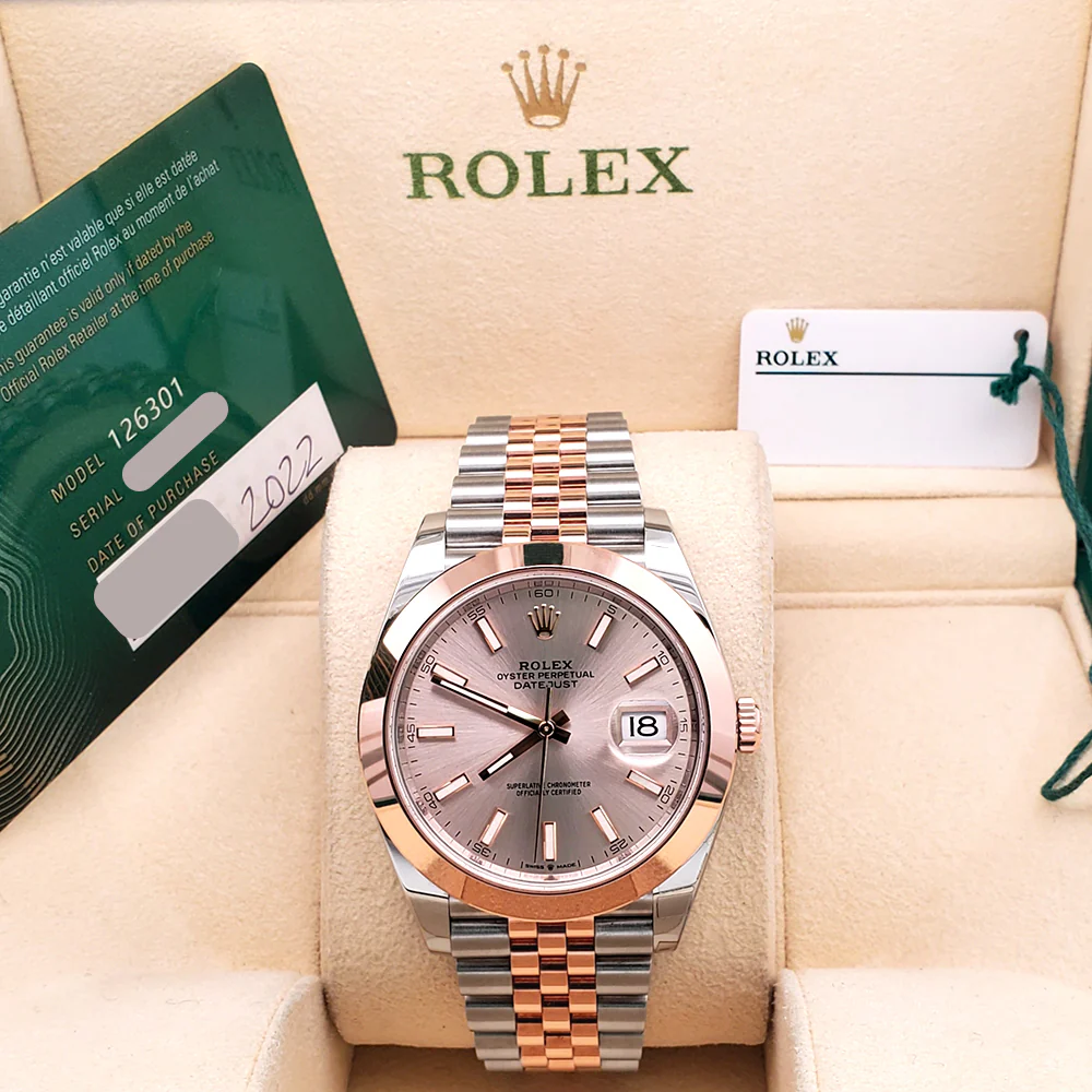 2022 Rolex Datejust 41 Rose Index Dial Rose Gold/Steel Jubilee 126301 Watch Box/Papers/Tag - Image 3