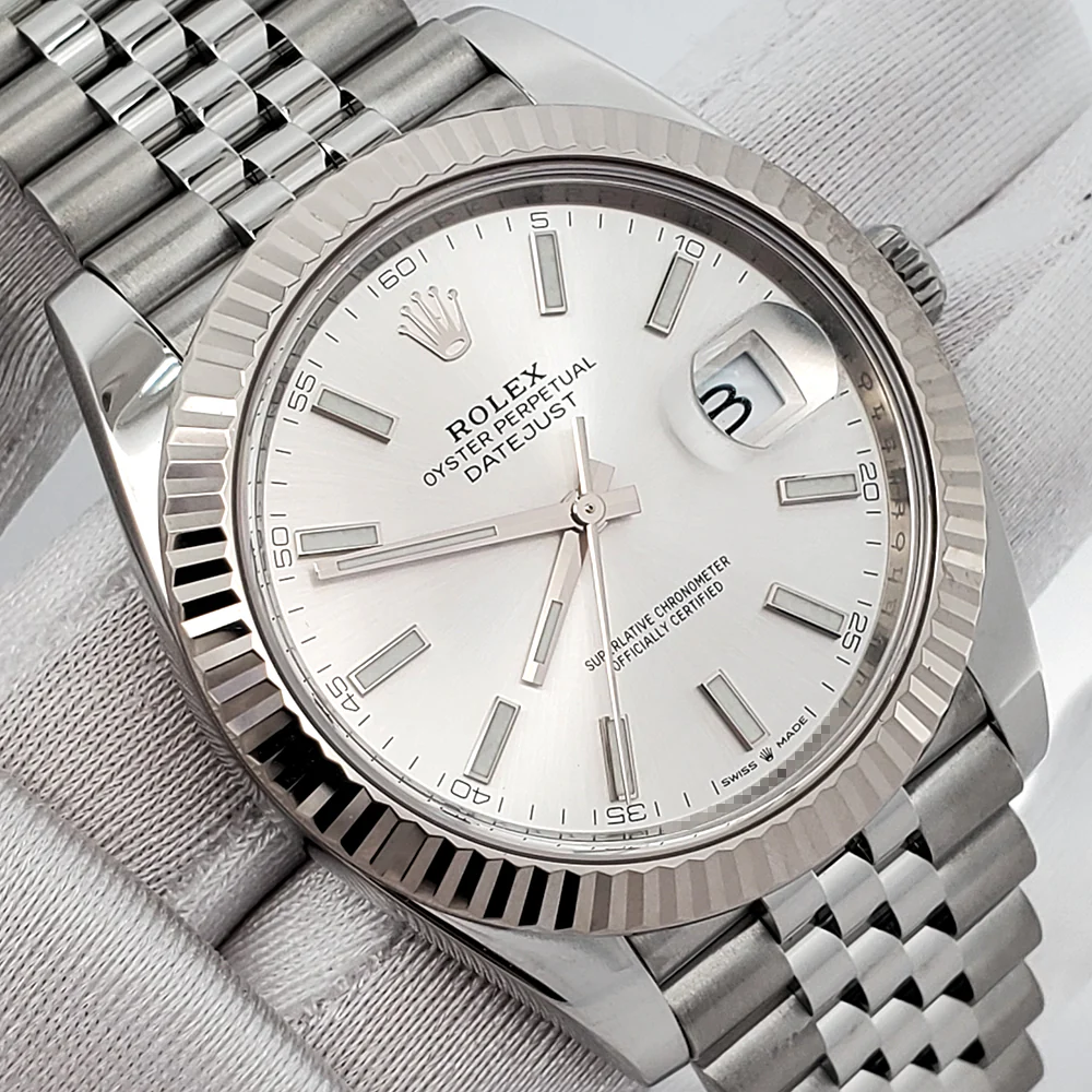 2022 Rolex Datejust 41mm 126334 Silver Index Dial White Gold Fluted Steel Jubilee Watch Box Papers - Image 3