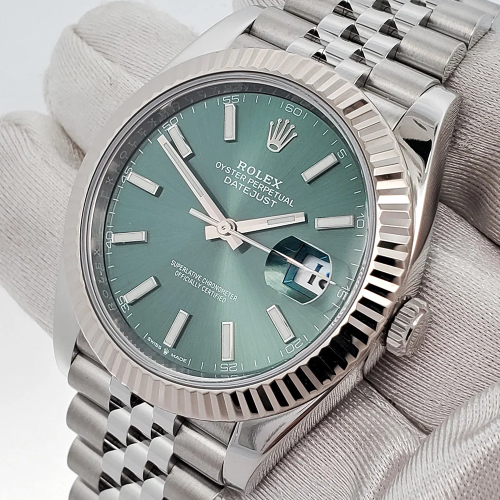 2022 Rolex Datejust 41mm Mint Green Dial Fluted White Gold/Steel Jubilee Watch 126334 Box Papers - Image 2