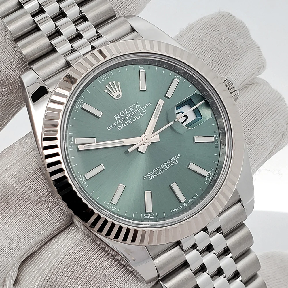 2022 Rolex Datejust 41mm Mint Green Dial Fluted White Gold/Steel Jubilee Watch 126334 Box Papers - Image 3