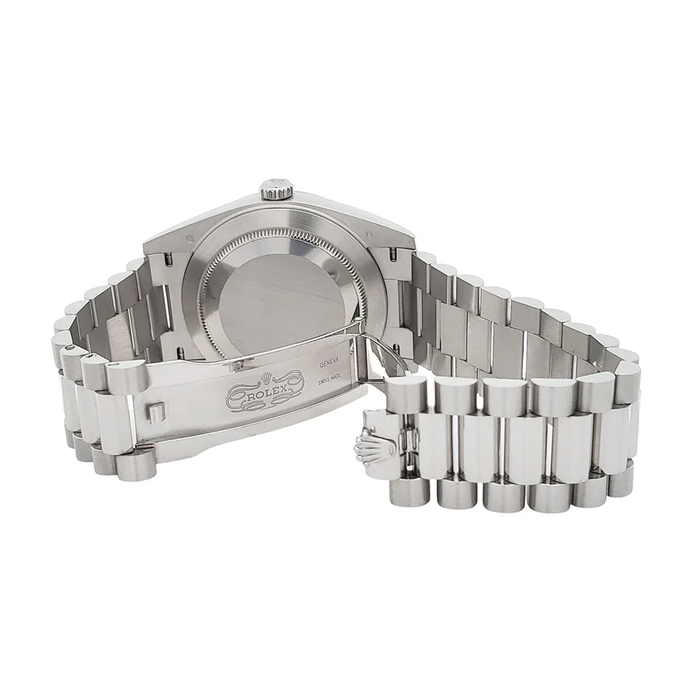 2022 Rolex President Day-Date 228206 40mm Ice Blue Diagonal Motif Index Dial Platinum Watch Box Papers - Image 6