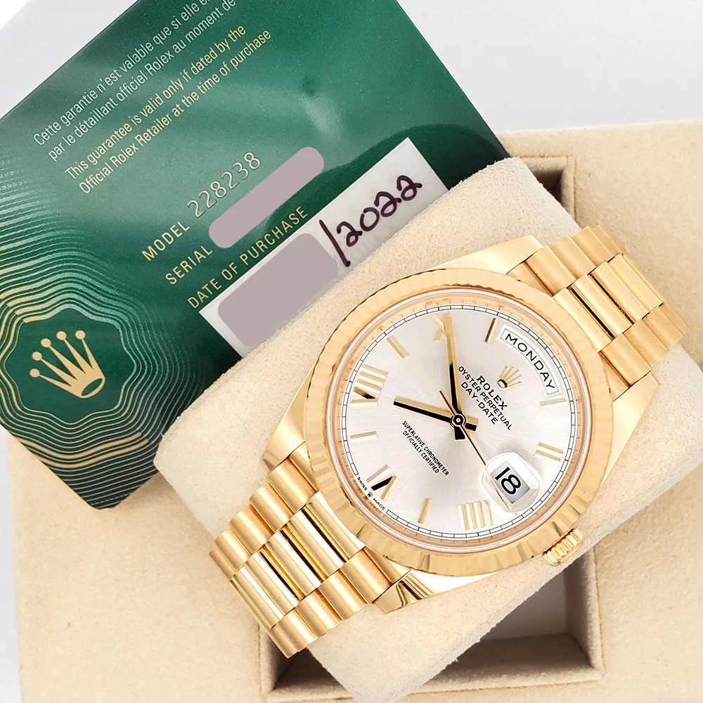 2022 Rolex President Day-Date 40 Yellow Gold Silver Roman Dial Watch 228238 Box Papers - Image 5