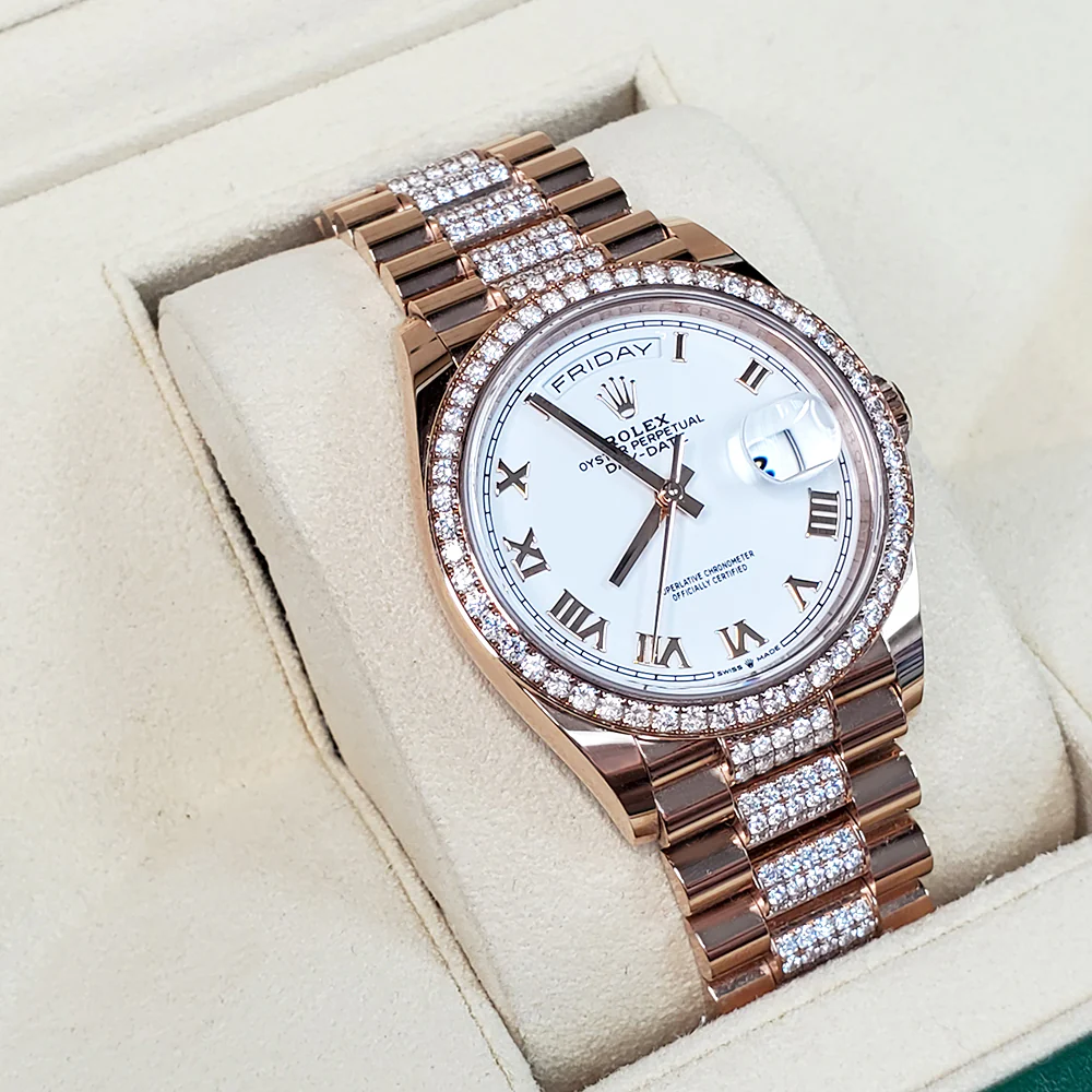 2022 Rolex President Day-Date Factory Diamonds 36mm Everose Gold Watch 128345RBR Box Papers - Image 3