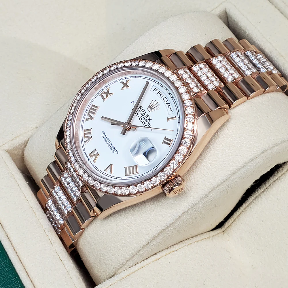 2022 Rolex President Day-Date Factory Diamonds 36mm Everose Gold Watch 128345RBR Box Papers - Image 4
