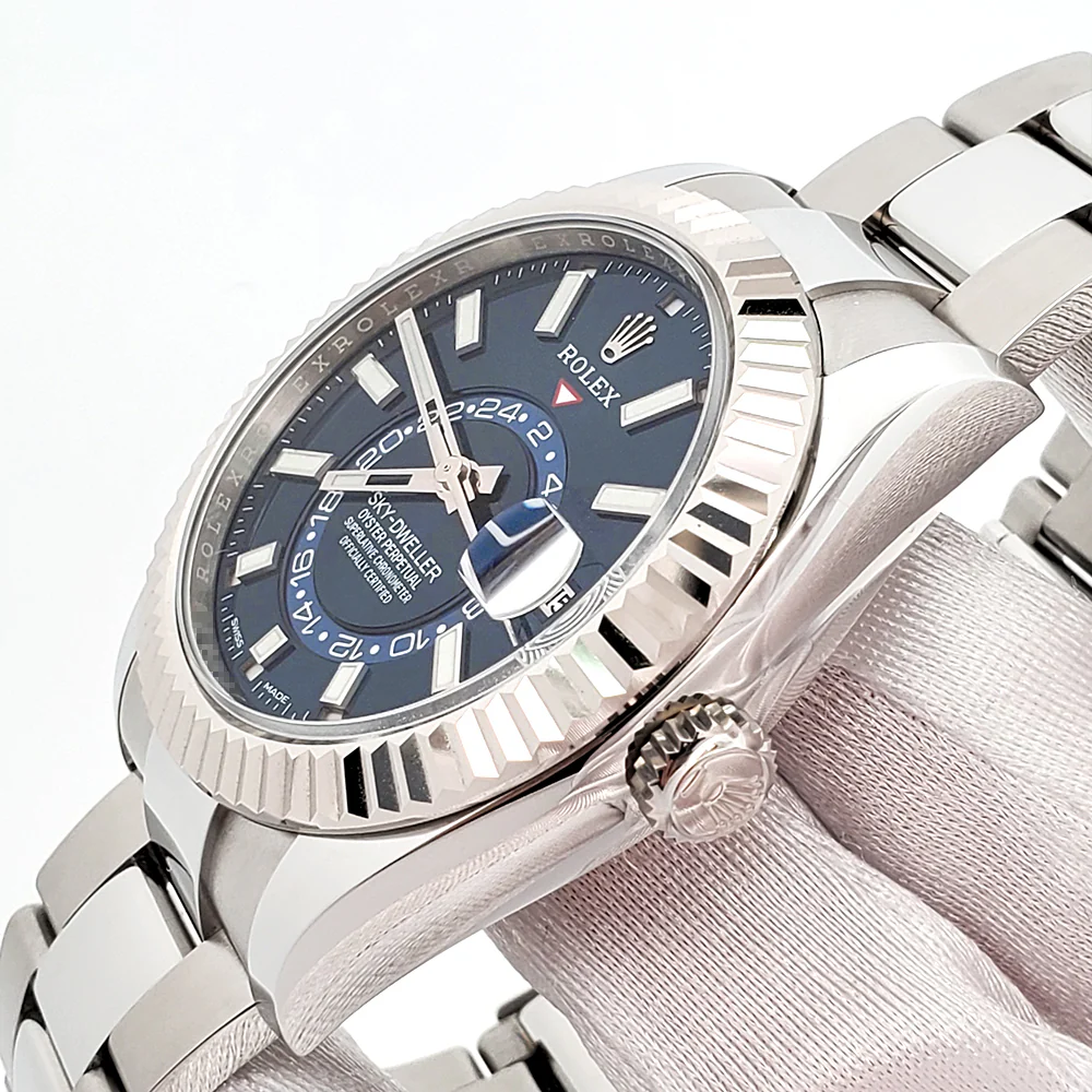2022 Rolex Sky-Dweller White Gold Fluted Bezel Blue Index Dial Steel Oyster 42mm Watch 326934 Box Papers - Image 3